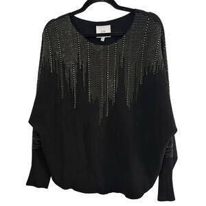 Liv Milano Black Holiday Sweater Rhine Sparkly Accents Boxy Comfy Whimsy Goth